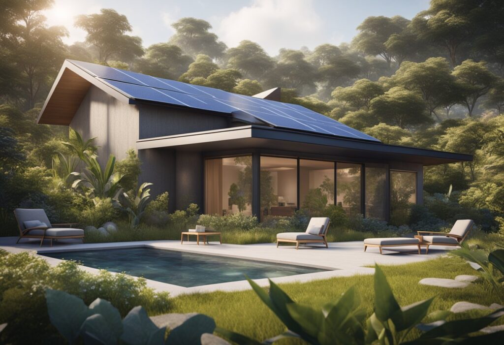 Casa com piscina e painéis solares