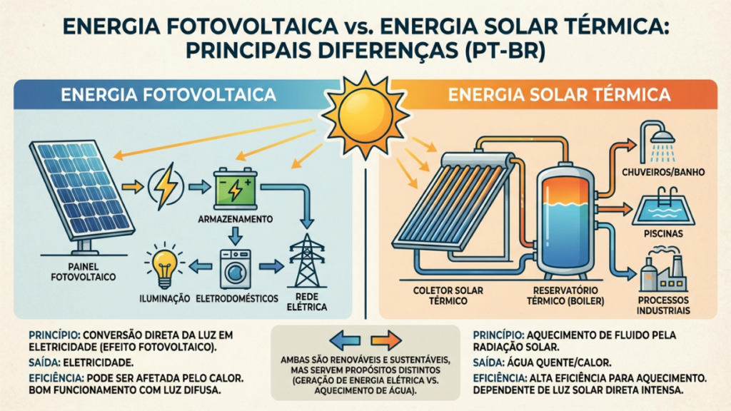 InfoGrafico Energia Solar Fotovoltaica vs. Térmica