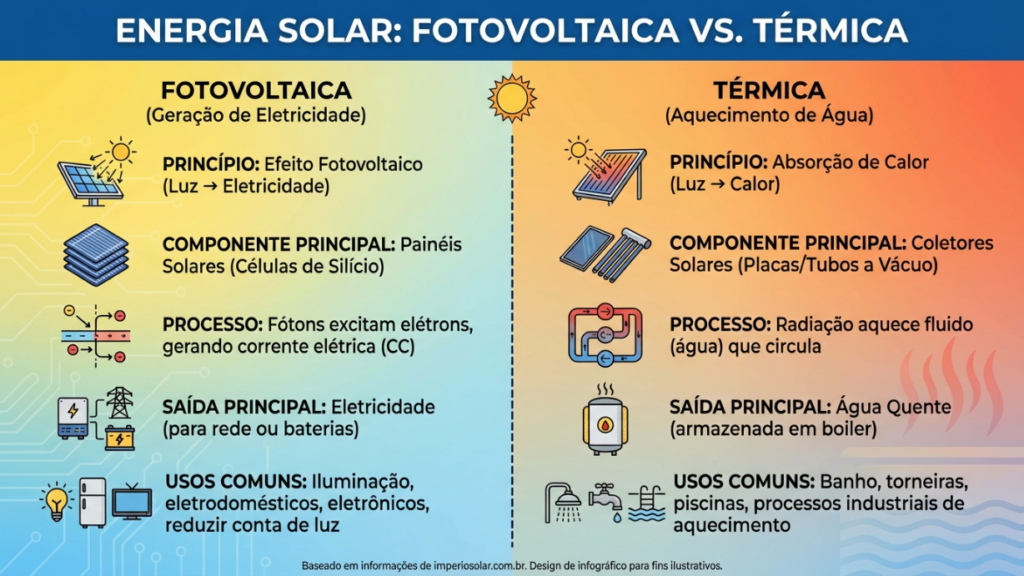 InfoGrafico Energia Solar Fotovoltaica vs. Térmica