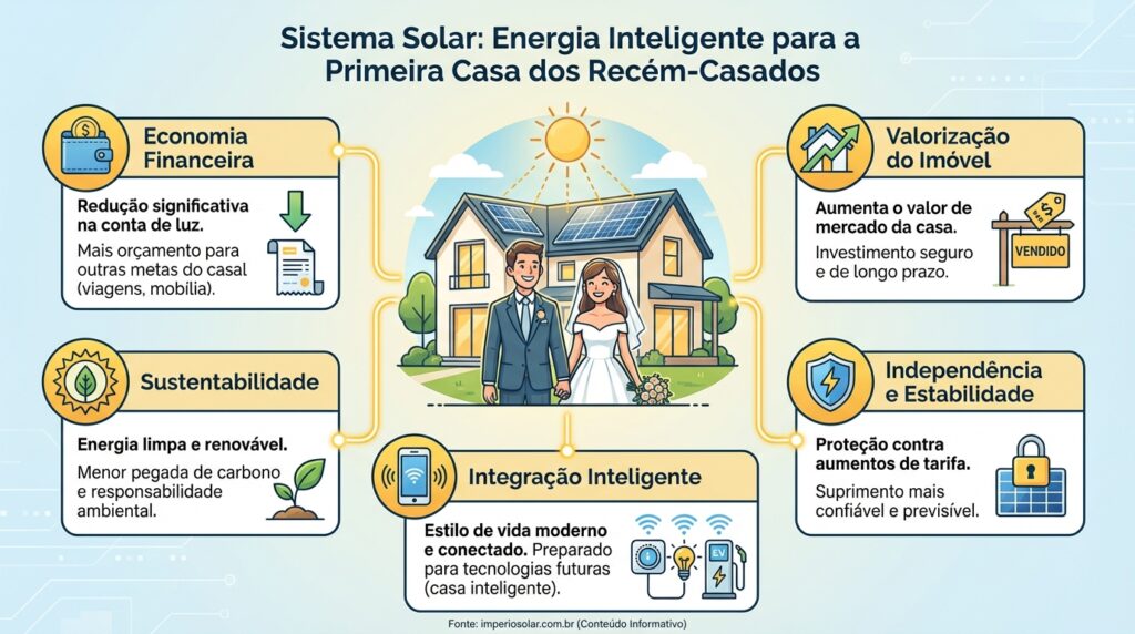 Infográfico sobre energia solar -  Energia Solar para Recém-Casados e Primeira Casa