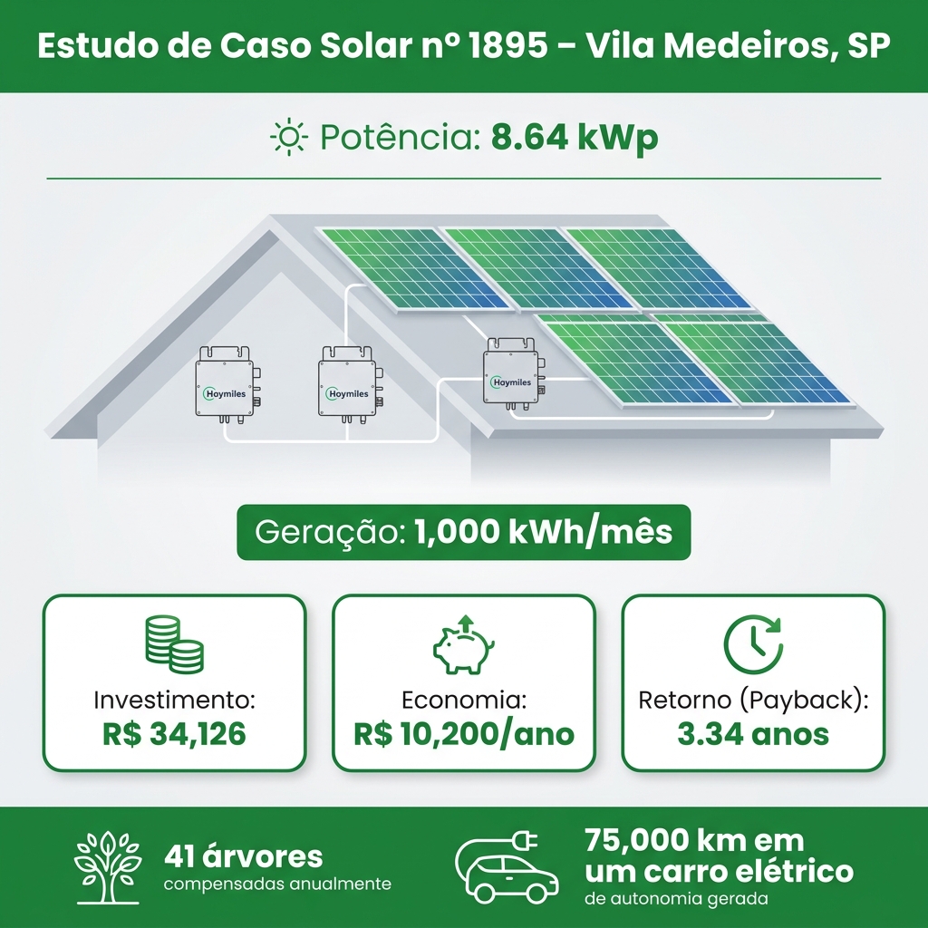 InfoGrafico: Módulos Risen 540W monocristalinos instalados no telhado colonial da residência na Vila Medeiros, São PauloSP – projeto n1895