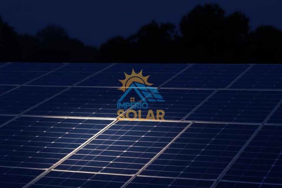 Painéis solares sendo iluminados por uma luz artificial