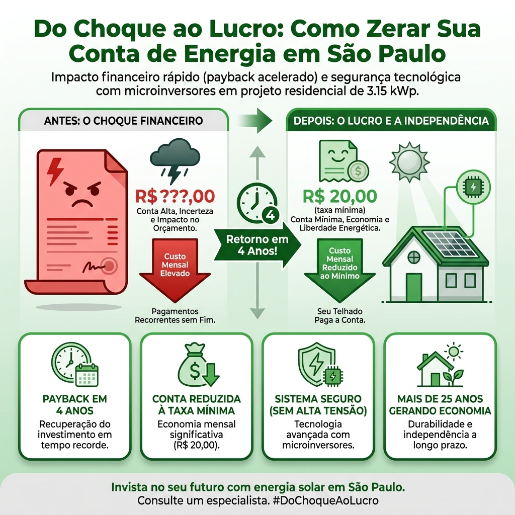 Infográfico ilustrando a economia gerada e o tempo de retorno financeiro do sistema solar