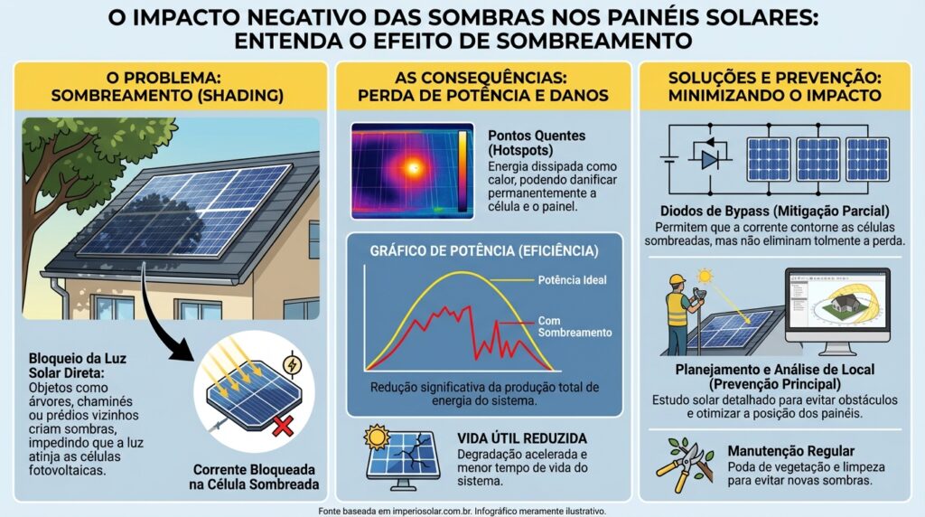 Infográfico sobre energia solar - O Impacto das Sombras em Placas Solares