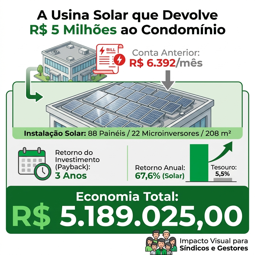 Infográfico mostrando a economia projetada de mais de 5 milhões de reais para o condomínio empresarial