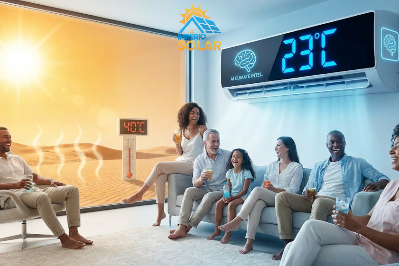 Ar condicionado com a temperatura em 23 graus e pessoas com a saúde e sorridentes