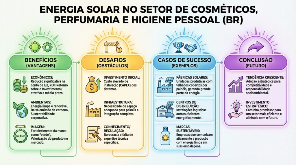Infográfico sobre energia solar - Setor de cosmeticos perfumaria e higiene pessoal