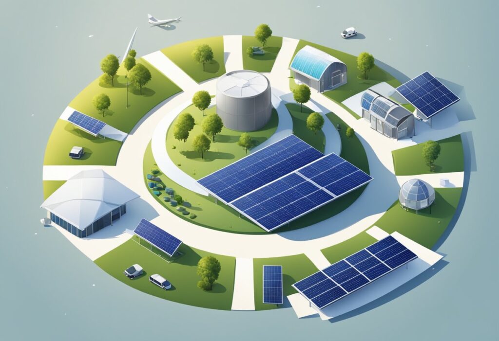 Uma economia circular na indústria solar: painéis solares sendo reciclados e reaproveitados em novos produtos, reduzindo o desperdício e promovendo a sustentabilidade
