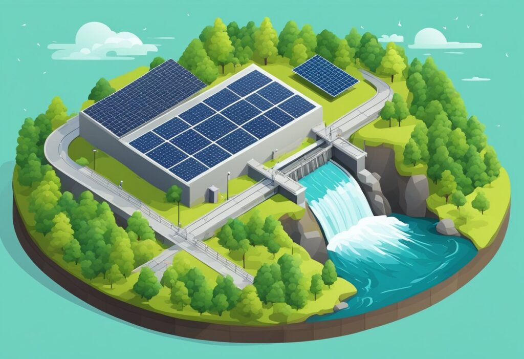 Hidroelétrica gerando água na preservação de recursos hídricos.