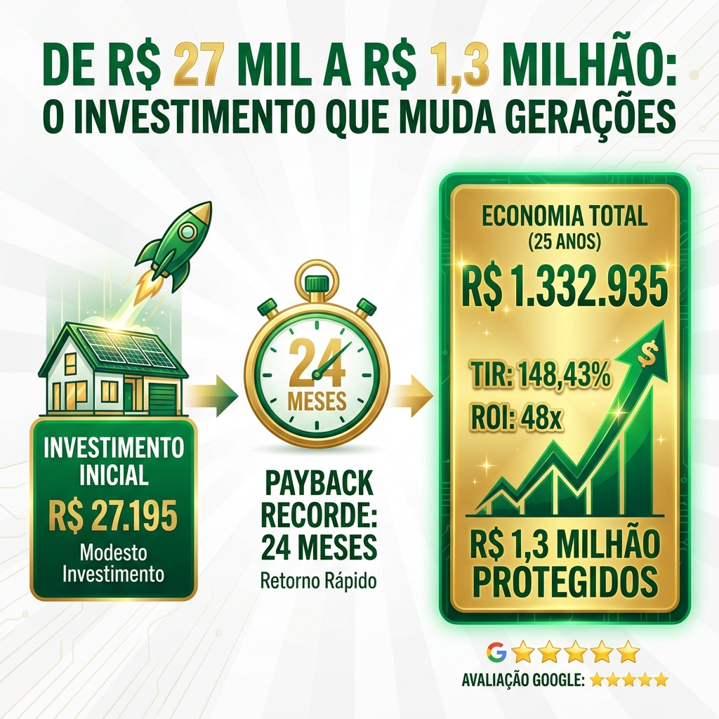 Infográfico mostrando como R$ 27 mil investidos geram R$ 1,3 milhão de economia em Mairiporã