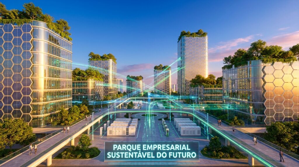placas solares em uma cidade futurista