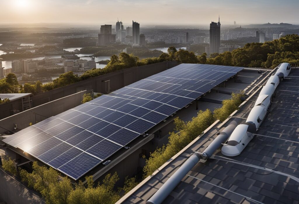 Um grande painel solar sendo cuidadosamente posicionado e instalado em um telhado por uma equipe de trabalhadores.