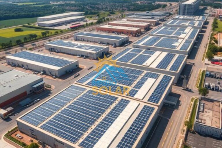 Uma visão aérea de um galpão industrial no Brasil