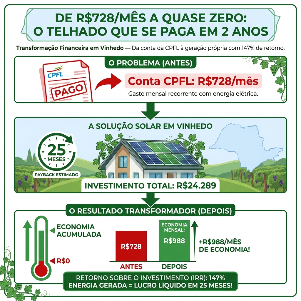 Infográfico da economia projetada com energia solar em Vinhedo