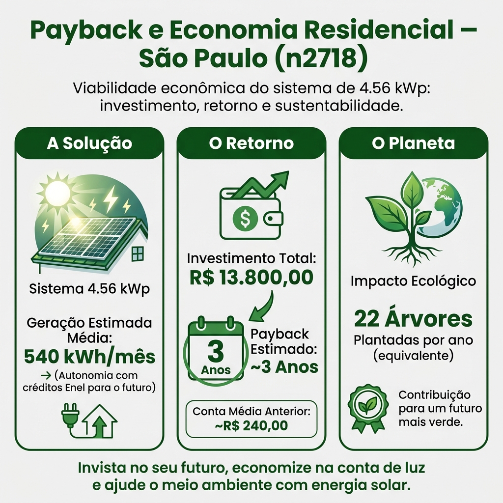 Infográfico explicativo do payback financeiro e acúmulo de créditos solar