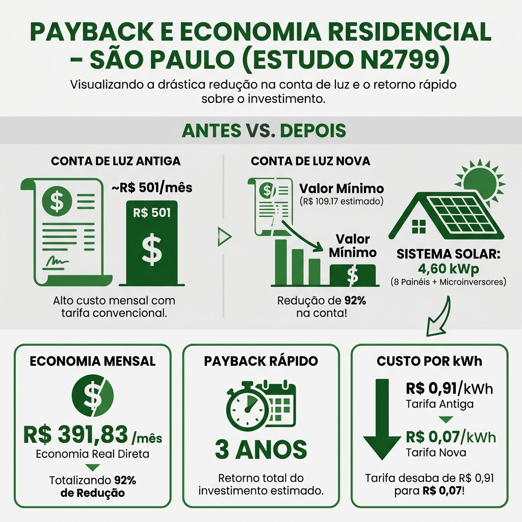 Infográfico explicativo sobre economia mensal com energia solar