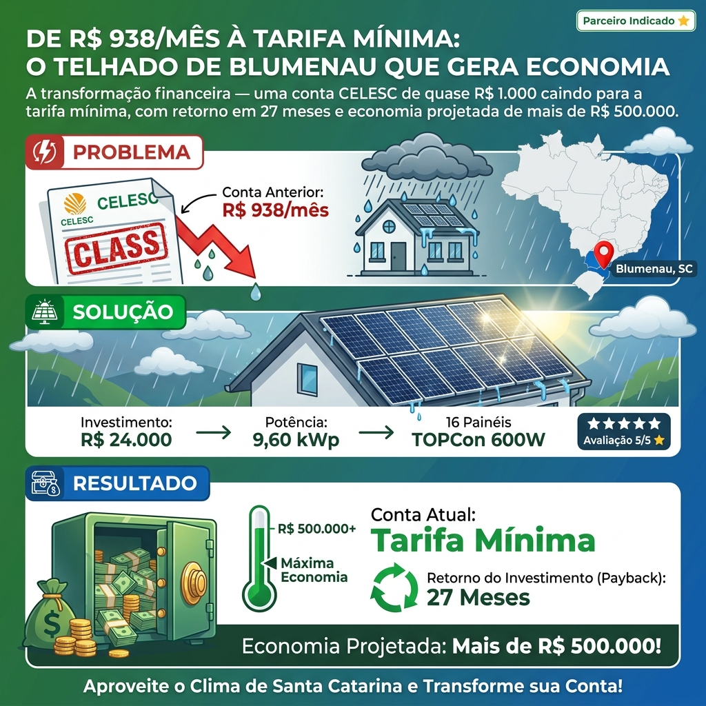 De R$ 938/mês Para Tarifa Mínima: O Telhado de Blumenau Que Gera Economia