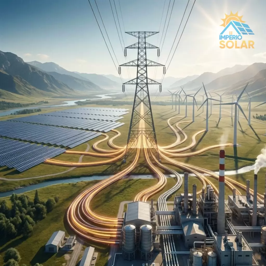 Uma empresa sendo alimentada por fontes de energia renovável.