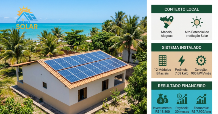 Como uma família de Maceió reduziu a conta da Equatorial Alagoas com 7,08 kWp de energia solar e tecnologia de inversão independente
