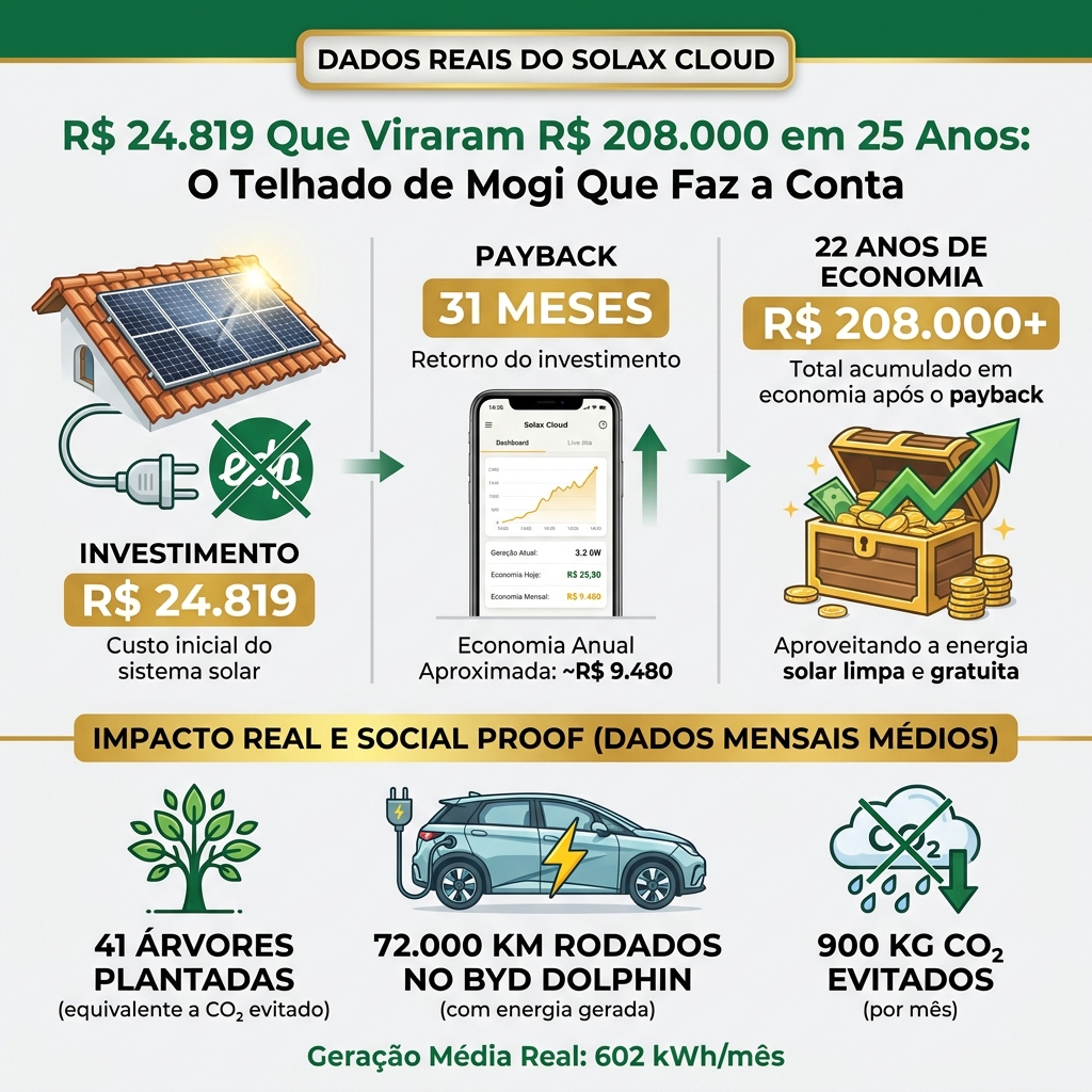 Infográfico de retorno financeiro do sistema solar em Mogi das Cruzes