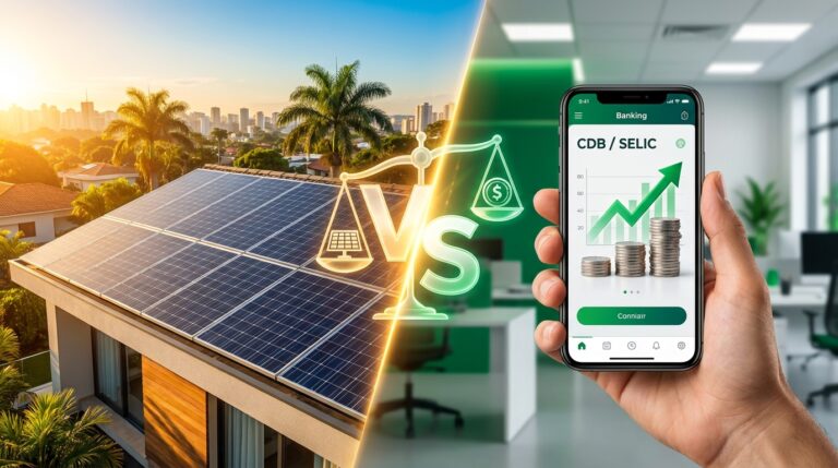 Comparativo de investimento: energia solar versus CDB e renda fixa.