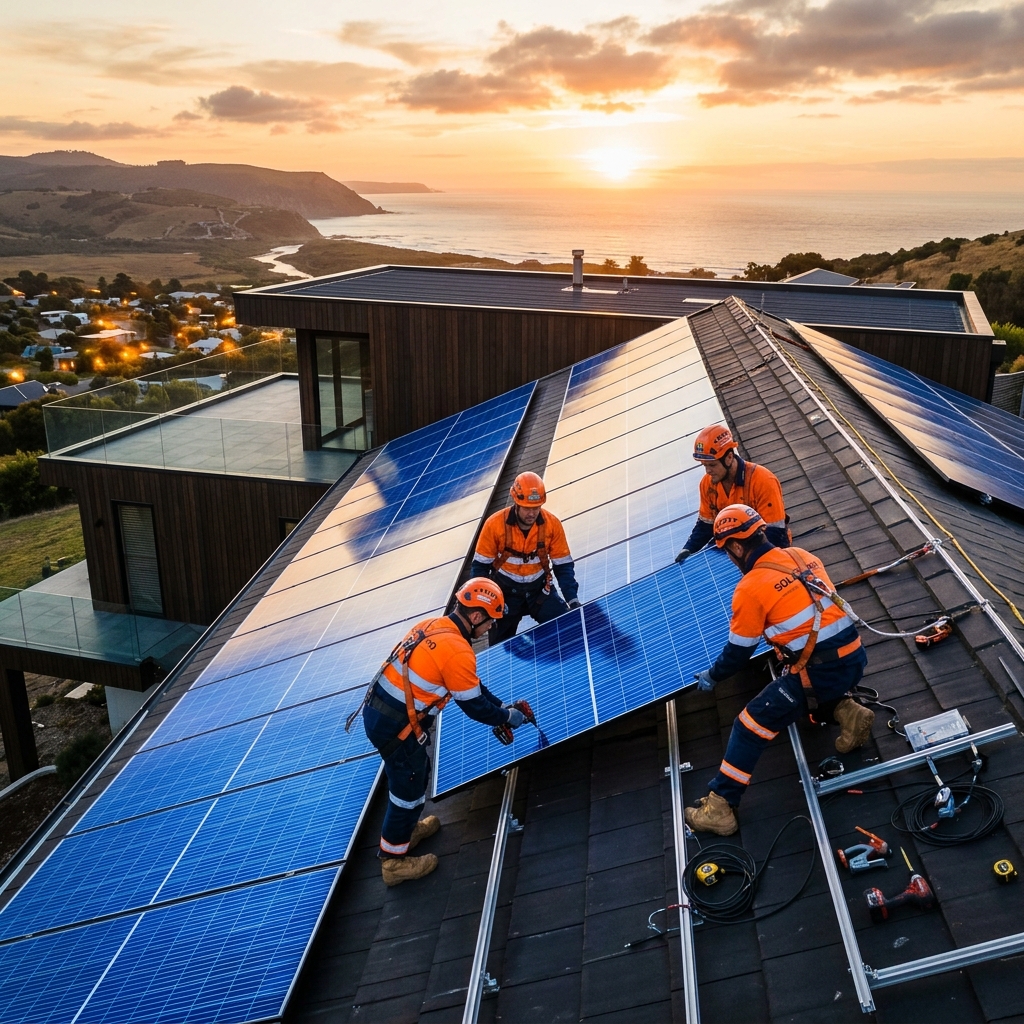 Equipe especializada instalando sistema solar de alta performance