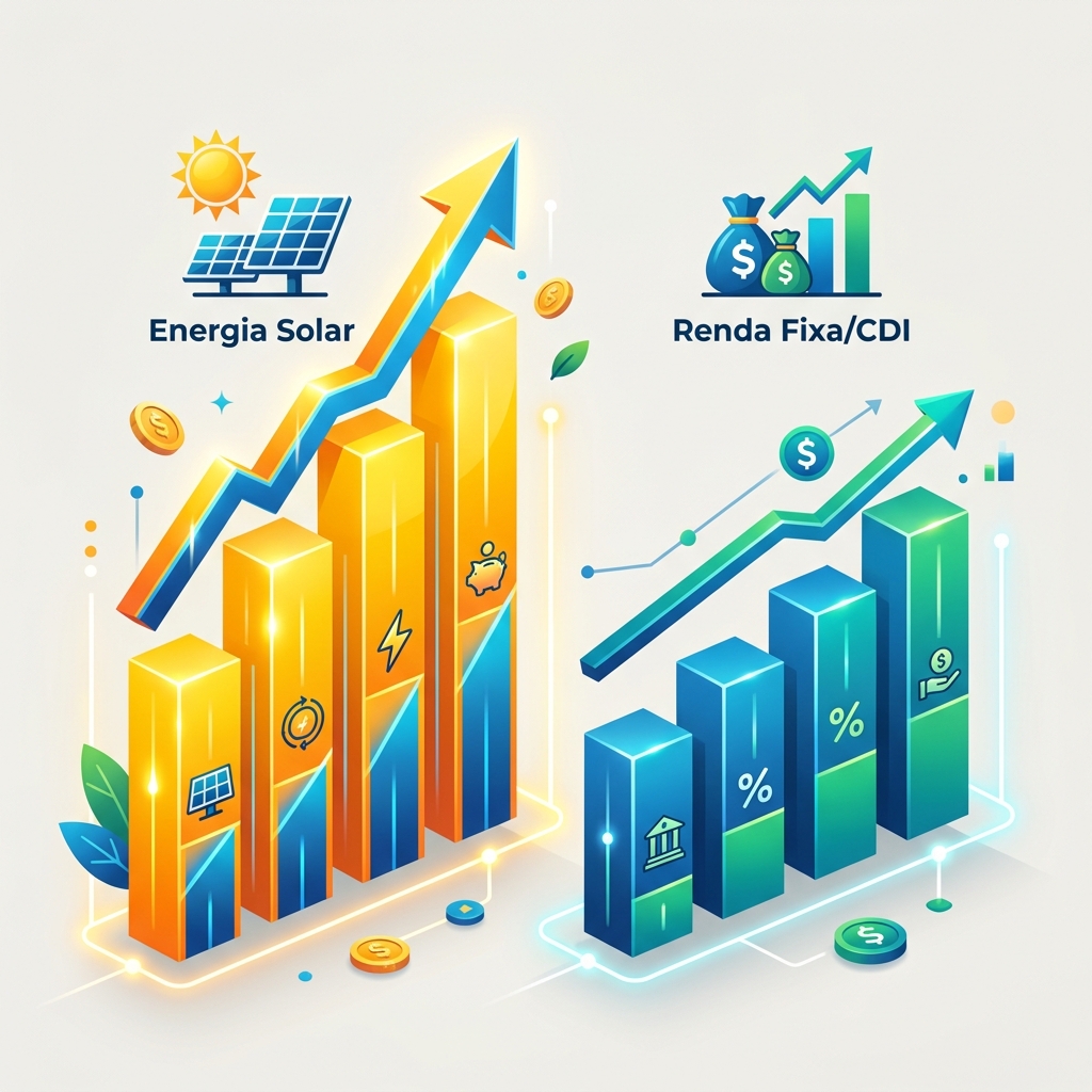 Infográfico comparando o rendimento da poupança e CDB contra o retorno do investimento em energia solar