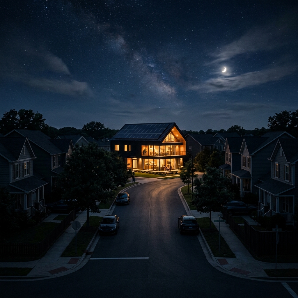 Casa moderna totalmente iluminada com sistema de baterias de nióbio
