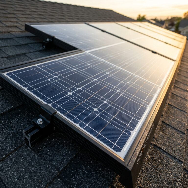 Painéis solares fotovoltaicos de alta qualidade em perfeitas condições no telhado sob sol intenso