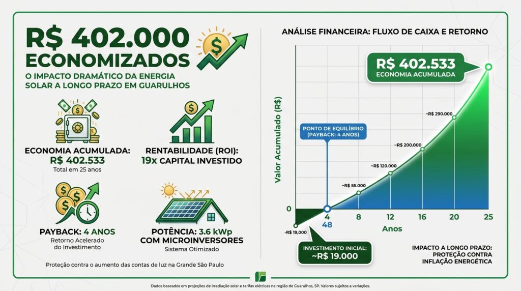Infográfico ilustrando a economia superior a R$ 402 mil e o retorno em 4 anos