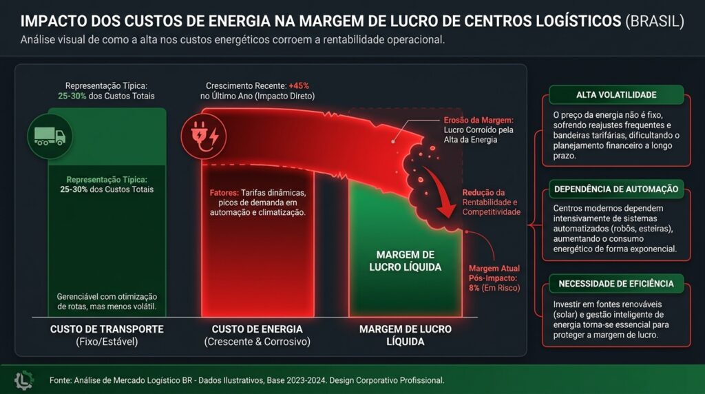 Gráfico mostrando a alta representatividade do custo de energia na operação logística e de armazenagem.
