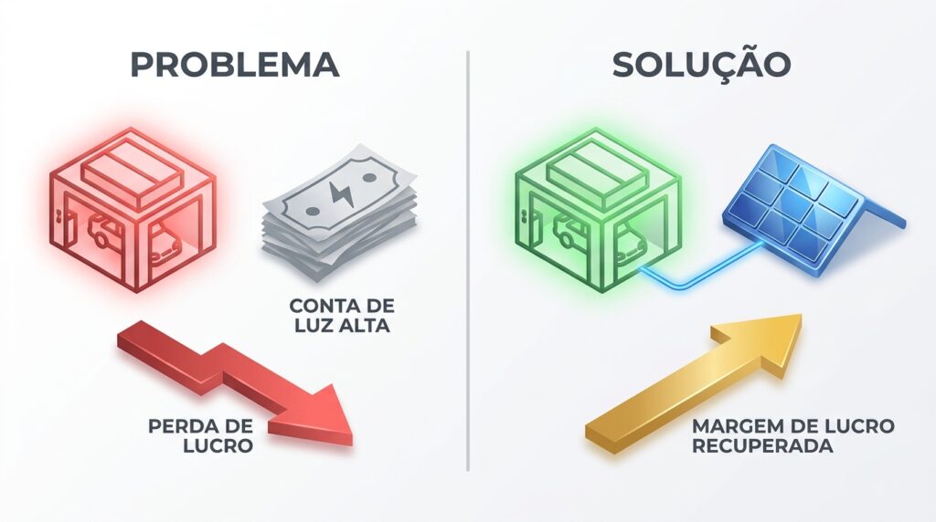 Infográfico detalhado do consumo energético de uma oficina antes e depois da energia solar