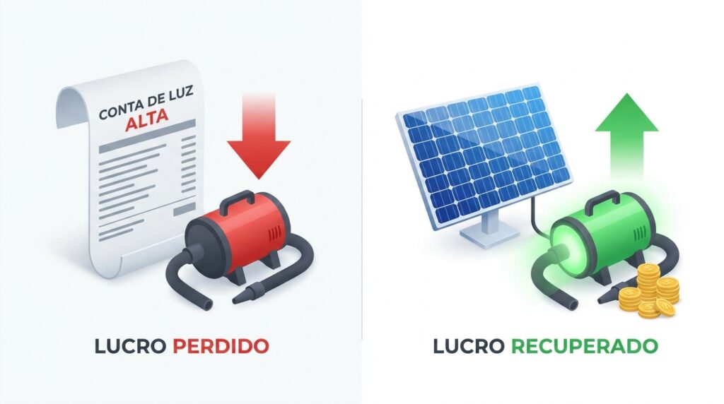 Infográfico ilustrando a relação entre banhos, uso de secadores e a economia com placas solares.