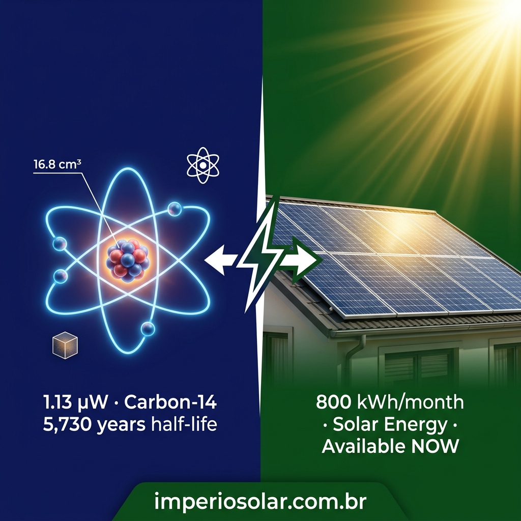 Bateria nuclear de carbono-14 vs energia solar fotovoltaica — comparativo de tecnologias energéticas 2026