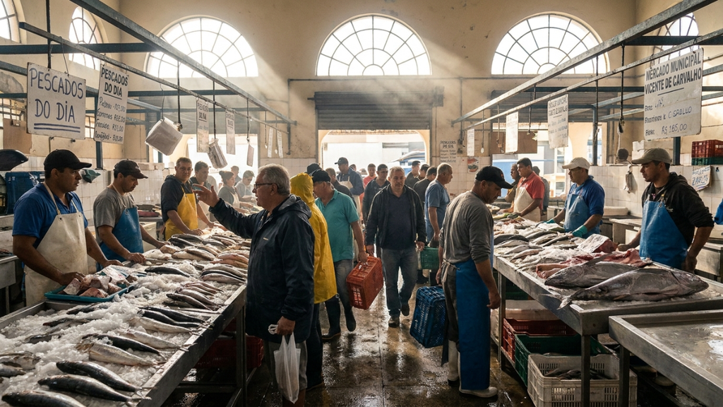 O Mercado Municipal de Peixes, capturando o movimento e a tradição de Vicente de Carvalho.