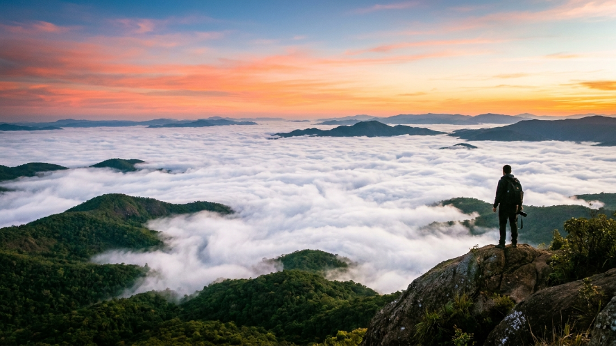 Pico do Olho d'Água, com o mar de nuvens que é o símbolo da contemplação na região.
